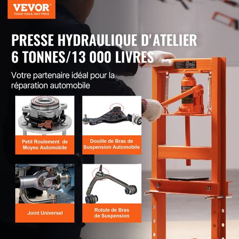 Presse hydraulique d'atelier 6 tonnes, cadre en H robuste, hauteur réglable 55-250 mm, pour roulements et silentblocs (1/5)