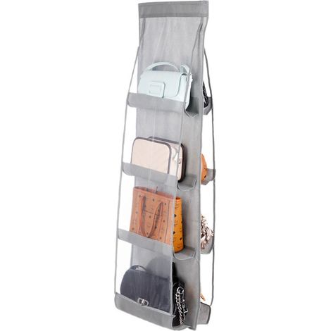 Organizzatore per borse da appendere in camera da letto, con otto scomparti, colore grigio. (1/3)