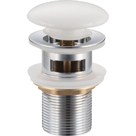 Bonde de lavabo en laiton Click-Clack modèle A universelle pour lavabo 1/4 de pouce avec trop-plein et tête en céramique blanche (1/5)
