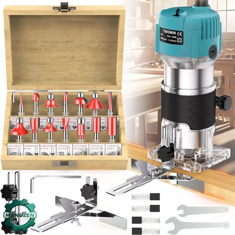 Manuzen Défonceuse affleureuse Électrique 800W Pour Bois Et Panneaux Composites 30000 Tours