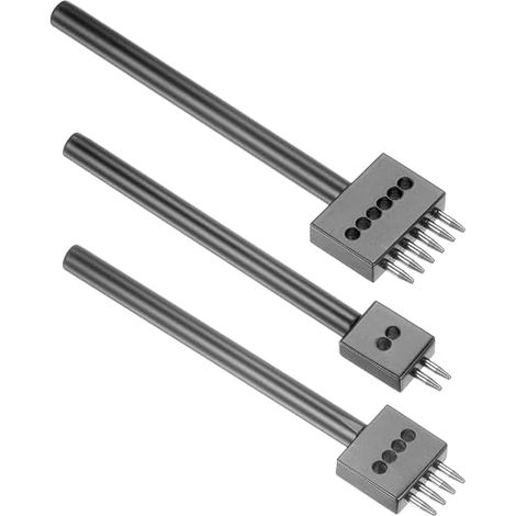 Outil de Poinçonnage à 2/4/6 Dents, Pas de 4 mm, en Acier au Carbone pour Perforer Des Trous Ronds Dans Cuir - (Applications : pour Ceinture en Cuir, Bracelet de Montre), 3 Pcs (1/5)