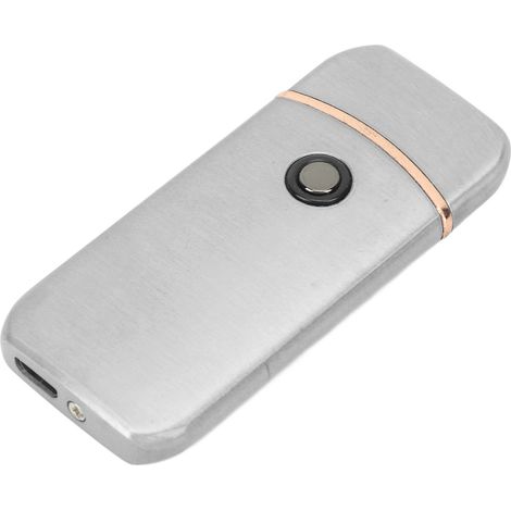 Briquet électrique d'extérieur coupe-vent sans flamme, rechargeable par USB double face, argenté (1/5)
