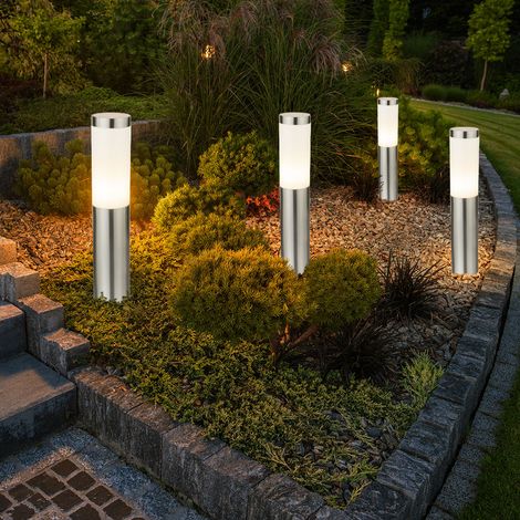 Außen Stehlampe Garten Sockelleuchte Balkon Standleuchte Edelstahl Stehleuchte, silber, 1x E27, DxH 7,6x45 cm, 4er Set