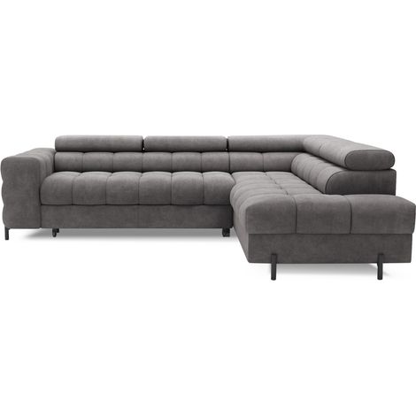 Sofá FERRUM Gris convertible 5 plazas ángulo derecho reposacabezas ajustables 276x93x200cm (1/5)