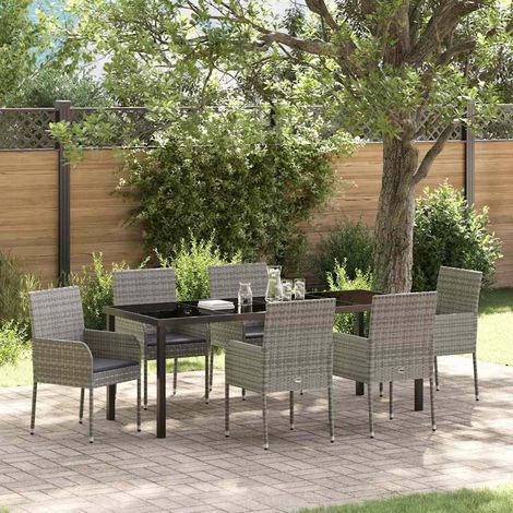 Conjunto de Comedor de Jardín 7 pcs Gris ratán sintético vidaXL (1/5)