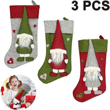 3 calcetines navideños decorativos con Papá Noel de peluche 3D, ideales como regalo para la decoración navideña y fiestas familiares. (1/5)