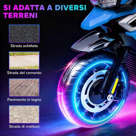 Moto électrique pour enfants, avec roues, rétroviseurs et pédales, en PP et métal, dimensions : 85,5 x 44,5 x 56 cm, bleue. (1/5)