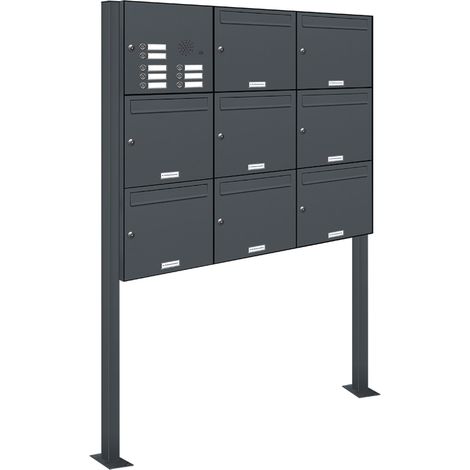 8er Briefkasten Standanlage Freistehend RAL 7016 Anthrazit Klingel (1/5)