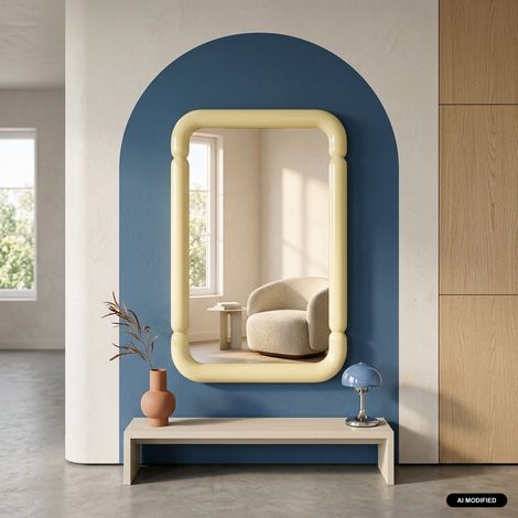 sweeek - Miroir rectangulaire décor bois 106cm jaune - Volt (1/4)