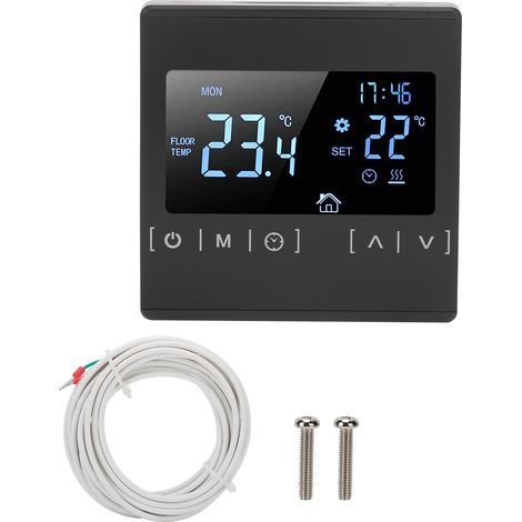Termostato programable, pantalla LCD táctil, control preciso, doble sensor, para calefacción por suelo radiante y sauna. (1/5)