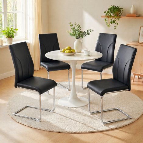 OKWISH Esszimmerstühle aus schwarzem PU mit silbernen Metallbeinen, 2er-Set (1/5)