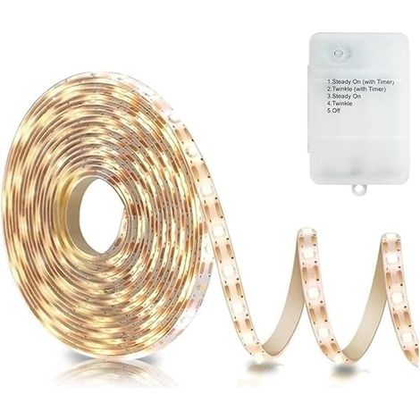 LED Strip Lights 3M 90 LED with 5 Modes Timer Waterproof for Bedroom Home Decoration Warm White (1/5)