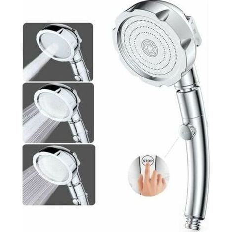 Pommeau de Douche Douchette Pommeau de Douche Haute Pression 3 Modes Douche Salle de Bain ABS Acier Inoxy avec Bouton STOP Type Universel Haute Pression Economie d'Eau (1/5)
