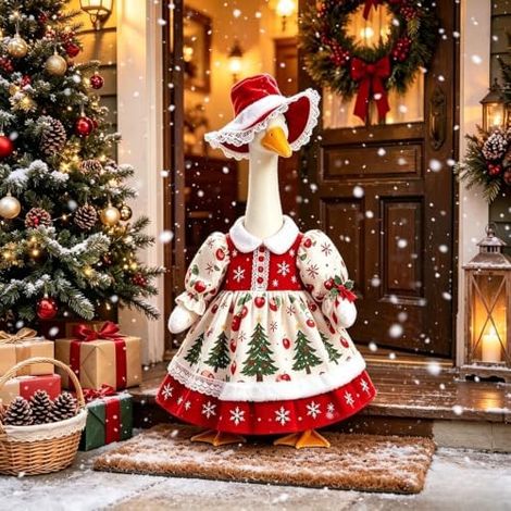 Weihnachtskostüm für eine 58 cm große Gänsefigur – Festliches Kostüm für die Gartendekoration – Saisonales Weihnachtskleid für eine 58 cm große Gänsefigur