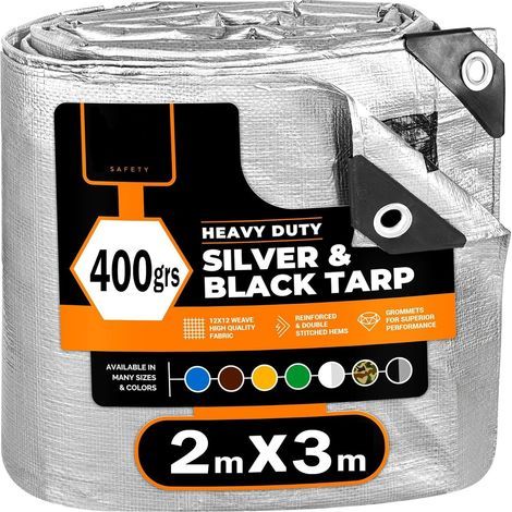 Industrieplane 3x3m, 400g/m² wasserdicht, Metallösen, wendbar, schwarz-silber, für den Außenbereich (1/5)