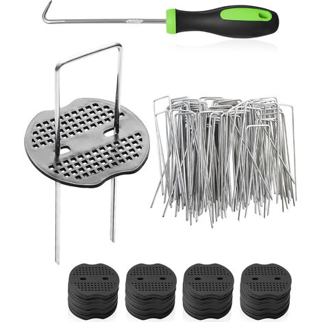 80 Piquets de Jardin en U 150x40x3 mm avec Rondelles et Crochet Fixation Sol en Acier Galvanisé pour Gazon Paillis et Toiles de Jardin (1/5)