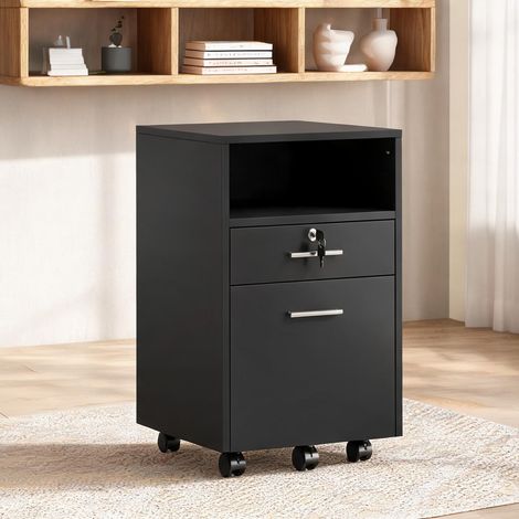 Caisson de bureau noir 2 tiroirs dont 1 verrouillable 40 x 40 x (1/5)