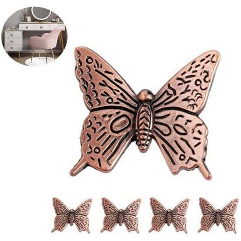 (Cuivre)5pcs Poignées Rétro de Meubles de Tiroir, Vintage Papillon de Porte de Placard en Alliage de Zinc 43mm (1/4)