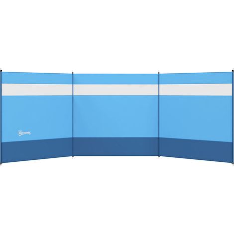 Écran brise-vent camping pliable portable 440x140cm bleu, avec sac transport & poteaux acier. Idéal pour protection vent extérieur, randonnée, plage, jardin. (1/5)