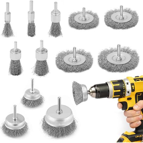 12 Pcs Wire Brush for Drill, 6mm Round Shank, Stainless Steel Wire Brush for Polishing, Grinding, Derusting, Cleaning (1/5)