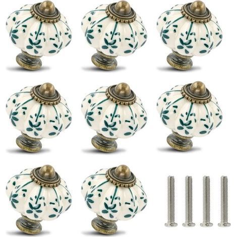 Lot de 12 boutons en céramique ivoire et verte - boutons d'armoire citrouille boutons de commode rétro - tirettes de tiroir vintage avec vis pour tiroir de placard armoire et projet de bricolage à la (1/4)