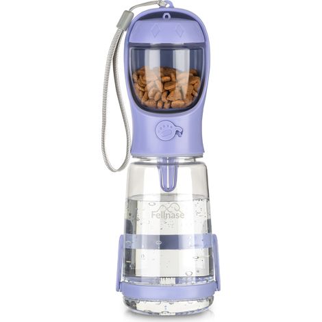 FELLNASE Hunde Trinkflasche 500 ml mit Futterbox – Auslaufsichere Wasserflasche mit Standfuß – Für Spaziergänge, Reisen und Outdoor – Lavendel (1/5)