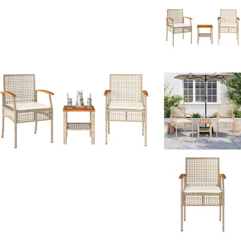 Ensemble de bistro 3 pcs coussins beige résine tressée acacia - Meubles De Jardin - Salon De Jardin - Set De Bistro - Table Basse - Chaises Pliantes (1/5)