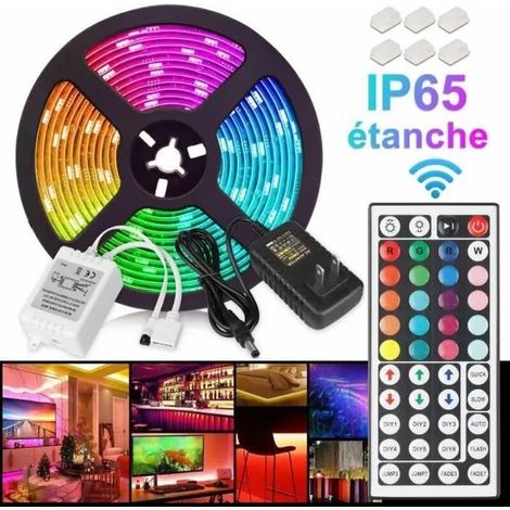 Ruban LED 5M 3528 RVB 300 - Lumières + Alimentation 12V 2A + télécommande IR 44touches IP65 Étanche (1/4)