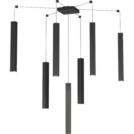 Sospensione Moderna Square Tube Metallo Nero 7 Luci Gu10 (1/4)