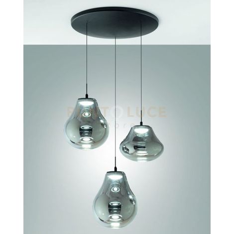 DEVA SOSPENSIONE FUME' 3 LUCI TONDA A LED CCT 2700K - 3000K - 4000K- 42W - 4530 lm DIMMERABILE