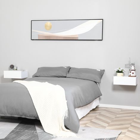 HOMCOM 2er-Set schwebende Nachttische mit je einer Schublade, Wandmontage, modernes Design fürs Schlafzimmer, 40 x 30 x 15 cm, Weiß