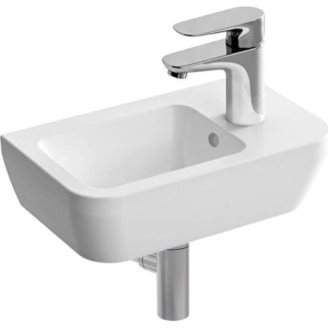 Vitra – Lave-mains 37x22 cm 70910030029SET – Céramique blanche brillante – Trou robinetterie droite – Siphon métal chromé inclus