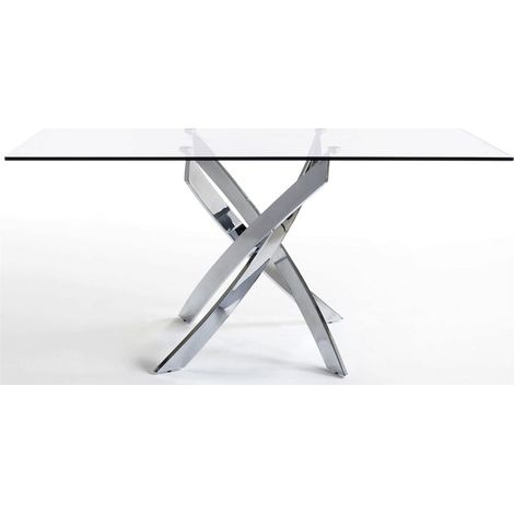 Table à manger base acier inoxydable plateau verre trempé - Acier inoxydable (1/4)