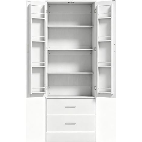 Armario alto de cocina con 2 puertas, 2 cajones y 8 especieros, 60x40x159 cm, blanco (1/5)