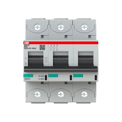 S800P Disjoncteur modulaire 3P 80A courbe B 50kA 2CCG001220R0001 ABB G151689 (1/3)