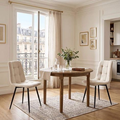 WAFTING Lot de 2 chaises de Salle à Manger rembourrées avec Dossier Haut et Design en Lin,Beige