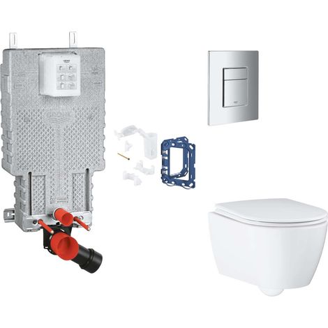 Grohe Uniset - Set bâti-support, cuvette, abattant SoftClose et plaque de déclenchement Skate Cosmopolitan et kit pour insertion de tablette, chrome SANI15BB2119 (1/2)