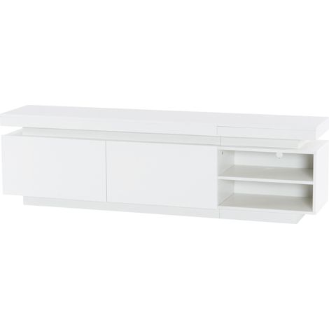 Mueble TV alto brillo blanco con LED, 170 x 35 x 50 cm, para televisores de hasta 70 pulgadas (1/5)