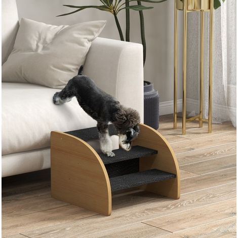Escalier pour chien 38,5x38,5x30 cm en bois chêne et noir, 3 marches, gain de place – MEUBLIV (1/5)