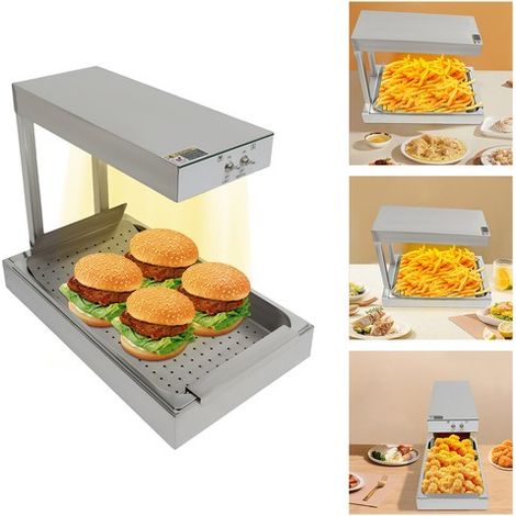Calentador de patatas fritas Puente térmico 750 W Bandeja para patatas fritas de acero inoxidable Aparato para mantener caliente 220-240 V