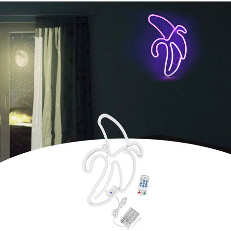 Kreative lila LED-Neonleuchte in Bananenform, 18-Tasten-Fernbedienung, 8 Modi, ideal für Partys, Wohnungen, Restaurants, Schlafzimmer, Wände und Kinderzimmer. Betrieb über USB oder Batterie. (1/5)