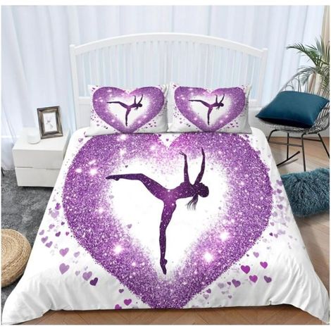 Housse de Couette 220x240 cm Gymnastique d'amour Violet Imprimé Parure de lit 2 Personnes 3 Pièces Literie,2 Taie d'oreiller - PCK (1/4)