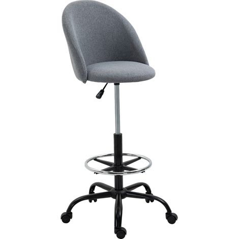 Chaise de bureau assise haute réglable 105-125H cm tabouret de bureau pivotant 360° lin gris (1/5)