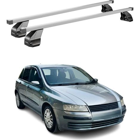 OMAC Dachträger Querträger Stahl für Fiat Stilo 2001-2007 3Tür – Abschließbar – City-Crash-getestet – DIN 75302:2019 – ISO/PAS 11154:2006 – Max. 75 kg Silber (1/5)
