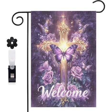 Bannière de cour ambiance sacrée et papillon violet 30 x 45 cm décoration maison de campagne (1/5)