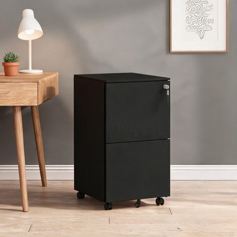 Caisson à roulettes 2 tiroirs en acier noir avec serrure (1/5)