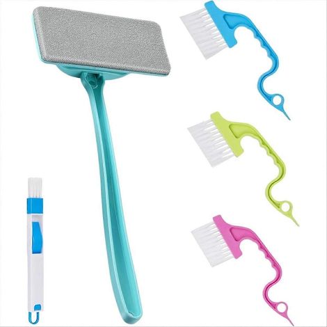 Kit de nettoyage de moustiquaires en maille 5 pièces, brosse de nettoyage détachable pour fenêtres, outil de nettoyage des rails, double usage (sec et humide) (1/5)