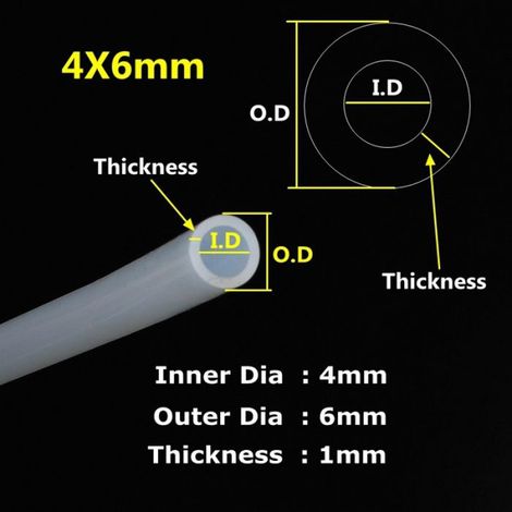Tuyau En Silicone - Diamètre Intérieur 4 mm Diamètre Extérieur 6 mm - Température -40 °C À 160 °C - Alimentaire - 5 Mètres