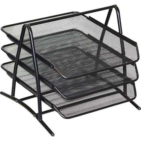 3-stöckiger Briefablagekorb aus Metall – Multifunktionaler Schreibtisch-Organizer – Ablage für Büro, Schule, Arbeitszimmer, Schwarz (1/5)