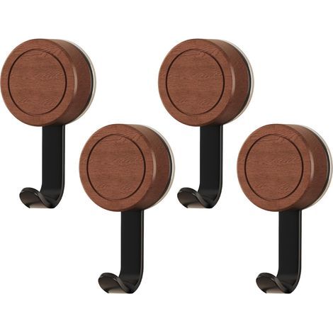 Crochet Ventouse Salle de Bain, 4 Crochet Adhesif Mural en Bois, Réutilisables Crochets Adhesifs Muraux, Crochet Plafond Sans Percer pour Salle de Bain Cuisine (Noir)